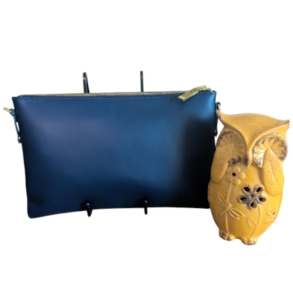Joy & Iman Blue Leather & Velvet Clutch With Gold Hardware - Picture 2 of 5